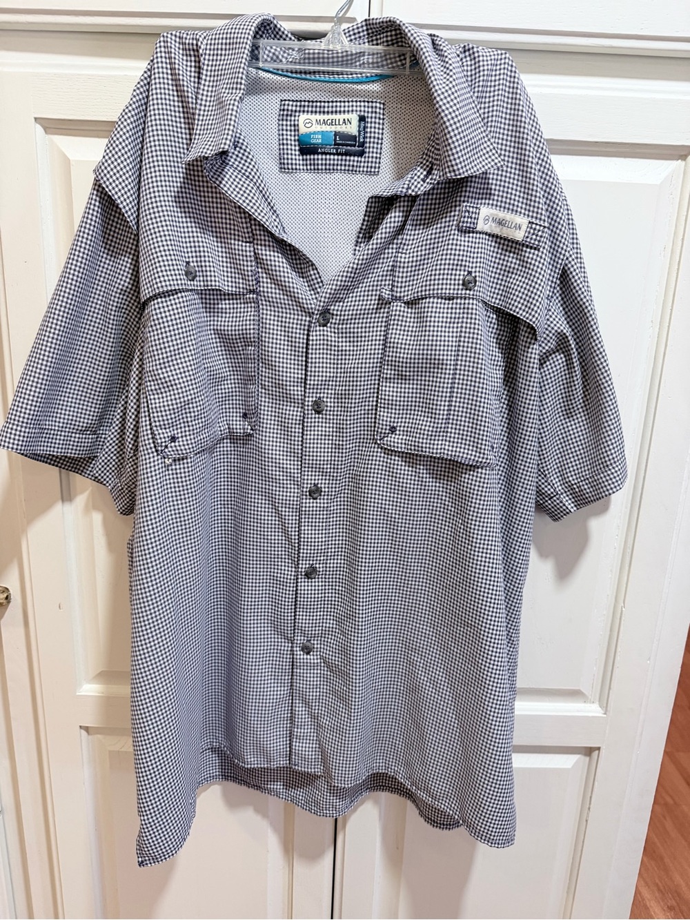 Magellan Outdoors Short-Sleeve Micro-Check Button Shirt in Black and White